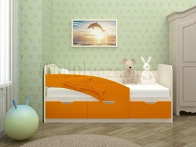 Дельфин-3 Кровать детская 3 ящика без ручек 1.6 Оранжевый глянец в Колпашево - kolpashevo.katalogmebeli.com | фото