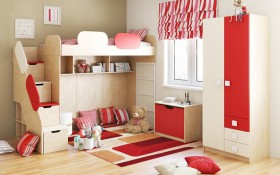 Детская комната Бэрри (Бежевый/Красный/корпус Клен) в Колпашево - kolpashevo.katalogmebeli.com | фото