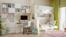 Детская комната Флер (Белый/корпус Выбеленное дерево) в Колпашево - kolpashevo.katalogmebeli.com | фото 2