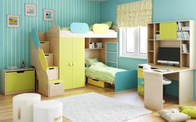 Детская комната Смайли (Желтый/Голубой/Зеленый/корпус Клен) в Колпашево - kolpashevo.katalogmebeli.com | фото 2