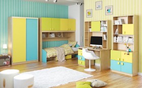 Детская комната Смайли (Желтый/Голубой/Зеленый/корпус Клен) в Колпашево - kolpashevo.katalogmebeli.com | фото 3