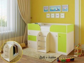 Кровать-чердак Малыш-4 Дуб молочный/Лайм в Колпашево - kolpashevo.katalogmebeli.com | фото