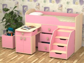 Кровать детская Фея 1.6 Дуб молочный/Розовый в Колпашево - kolpashevo.katalogmebeli.com | фото