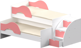 Кровать детская Матрешка выкатная с лестницей  Белый/Розовый в Колпашево - kolpashevo.katalogmebeli.com | фото