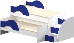 Кровать детская Матрешка выкатная с лестницей Белый/Синий в Колпашево - kolpashevo.katalogmebeli.com | фото 1