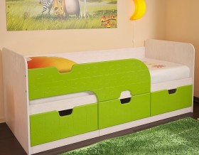 Кровать детская Минима 1,86м с ящиками (дуб атланта/лайм глянец) в Колпашево - kolpashevo.katalogmebeli.com | фото