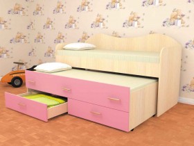 Кровать детская Нимфа двухместная 2.0 Дуб молочный/Розовый в Колпашево - kolpashevo.katalogmebeli.com | фото 1