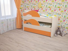 Кровать детская Радуга 1600 Млечный дуб/Оранжевый в Колпашево - kolpashevo.katalogmebeli.com | фото