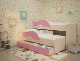 Кровать детская Радуга 1600 Млечный дуб/Розовый в Колпашево - kolpashevo.katalogmebeli.com | фото