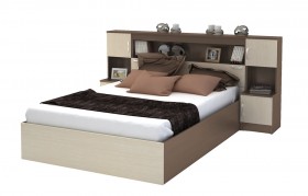 Кровать с прикроватным блоком КР 552 Спальня Basya (шимо темный/шимо светлый) в Колпашево - kolpashevo.katalogmebeli.com | фото