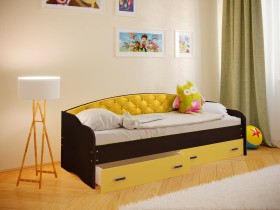 Кровать Софа-7 с мягкой спинкой (800х1900) Венге/Желтый в Колпашево - kolpashevo.katalogmebeli.com | фото
