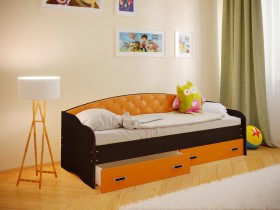 Кровать Софа-7 с мягкой спинкой (800х1900) Венге/Оранжевый в Колпашево - kolpashevo.katalogmebeli.com | фото 1