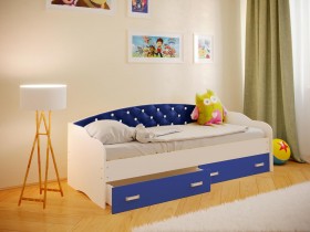 Кровать Софа-8 с мягкой спинкой со стразами (900х1900) Белый/Синий в Колпашево - kolpashevo.katalogmebeli.com | фото 1