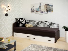 Кровать Софа-9 с мягкой спинкой с рисунком Милана (900х1900) Венге/Белый в Колпашево - kolpashevo.katalogmebeli.com | фото