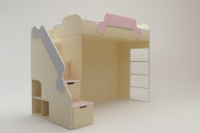 Кровать второй ярус с лестницей Грэйси (Розовый/Серый/корпус Клен) в Колпашево - kolpashevo.katalogmebeli.com | фото 2