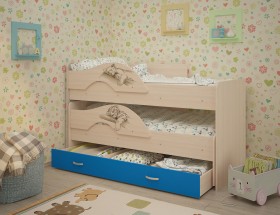 Кровать выкатная Радуга-Сафари детская 1600 Млечный дуб/Голубой в Колпашево - kolpashevo.katalogmebeli.com | фото