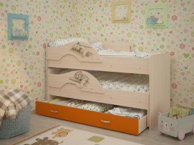 Кровать выкатная Радуга-Сафари детская 1600 Млечный дуб/Оранжевый в Колпашево - kolpashevo.katalogmebeli.com | фото 1