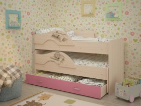 Кровать выкатная Радуга-Сафари детская 1600 Млечный дуб/Розовый в Колпашево - kolpashevo.katalogmebeli.com | фото