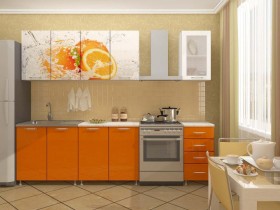 Кухонный гарнитур 1,8м Апельсин (Белый/Оранжевый металлик/Фотопечать апельсин) в Колпашево - kolpashevo.katalogmebeli.com | фото