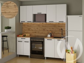 Кухня Кьяра 2.0 м с окапом (белый/карбон фарфор/26мм/дуб вотан) в Колпашево - kolpashevo.katalogmebeli.com | фото
