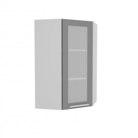 Квадро ВПУС 550 шкаф верхний угловой со стеклом высокий (Белая кожа/корпус Серый) в Колпашево - kolpashevo.katalogmebeli.com | фото