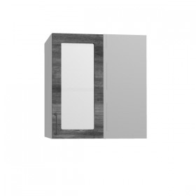 Лофт ПУС 650 шкаф верхний угловой со стеклом (Дуб бурый/корпус Серый) в Колпашево - kolpashevo.katalogmebeli.com | фото