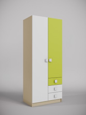 Шкаф 2-х створчатый с ящиками Эппл (Зеленый/Белый/корпус Клен) в Колпашево - kolpashevo.katalogmebeli.com | фото