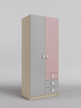 Шкаф 2-х створчатый с ящиками Грэйси (Розовый/Серый/корпус Клен) в Колпашево - kolpashevo.katalogmebeli.com | фото