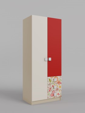 Шкаф 2-х створчатый с ящиками Ретвит (Бежевый/Красный/корпус Клен) в Колпашево - kolpashevo.katalogmebeli.com | фото