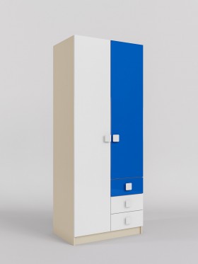 Шкаф 2-х створчатый с ящиками Скай люкс (Синий/Белый/корпус Клен) в Колпашево - kolpashevo.katalogmebeli.com | фото 1