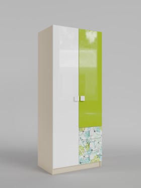 Шкаф 2-х створчатый с ящиками Твит (Белый/Зеленый/корпус Клен) в Колпашево - kolpashevo.katalogmebeli.com | фото