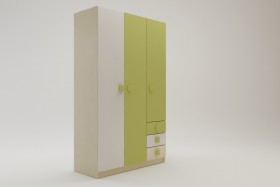 Шкаф 3-х створчатый с ящиками Эппл (Зеленый/Белый/корпус Клен) в Колпашево - kolpashevo.katalogmebeli.com | фото 2