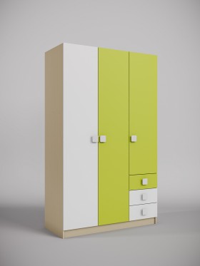 Шкаф 3-х створчатый с ящиками Эппл (Зеленый/Белый/корпус Клен) в Колпашево - kolpashevo.katalogmebeli.com | фото 1