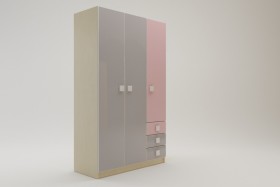 Шкаф 3-х створчатый с ящиками Грэйси (Розовый/Серый/корпус Клен) в Колпашево - kolpashevo.katalogmebeli.com | фото 2