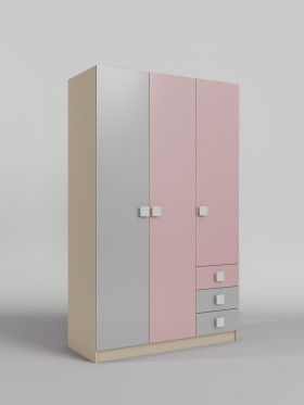 Шкаф 3-х створчатый с ящиками Грэйси (Розовый/Серый/корпус Клен) в Колпашево - kolpashevo.katalogmebeli.com | фото 1