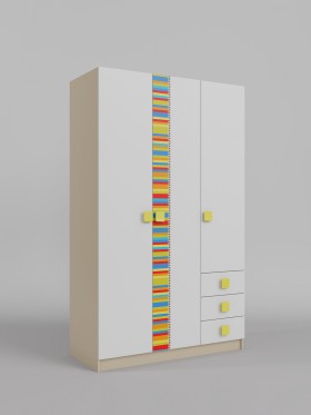 Шкаф 3-х створчатый с ящиками Клаксон без машинок (Белый/корпус Клен) в Колпашево - kolpashevo.katalogmebeli.com | фото