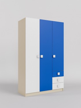 Шкаф 3-х створчатый с ящиками Скай (Синий/Белый/корпус Клен) в Колпашево - kolpashevo.katalogmebeli.com | фото