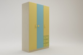 Шкаф 3-х створчатый с ящиками Смайли (Желтый/Голубой/Зеленый/корпус Клен) в Колпашево - kolpashevo.katalogmebeli.com | фото