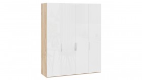 Шкаф для одежды с 4 глухими дверями «Эмбер» Яблоня Беллуно/Белый глянец в Колпашево - kolpashevo.katalogmebeli.com | фото
