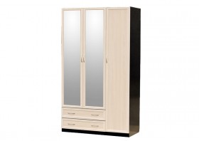 Шкаф для платья и белья 3-х дверный с профилем МДФ с 2 малыми зеркалами Венге/Дуб выбеленный в Колпашево - kolpashevo.katalogmebeli.com | фото 1