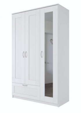 Шкаф трехдверный Сириус с зеркалом и 1 ящиком белый в Колпашево - kolpashevo.katalogmebeli.com | фото 1