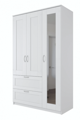 Шкаф трехдверный Сириус с зеркалом и 2 ящиками белый в Колпашево - kolpashevo.katalogmebeli.com | фото 1