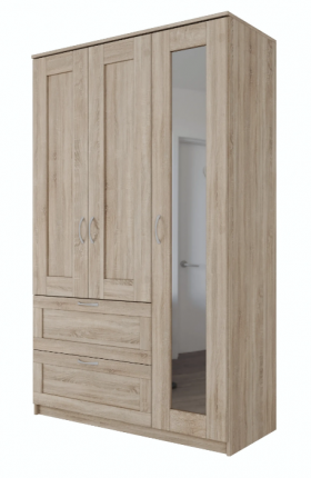 Шкаф трехдверный Сириус с зеркалом и 2 ящиками дуб сонома в Колпашево - kolpashevo.katalogmebeli.com | фото