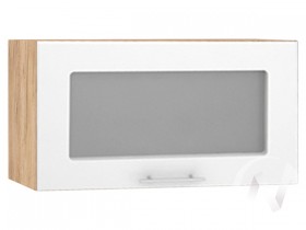 Шкаф со стеклом Валерия-М ШВГС-600 (Белый глянец/Дуб Крафт Золотой/верхний/горизонтальный) в Колпашево - kolpashevo.katalogmebeli.com | фото